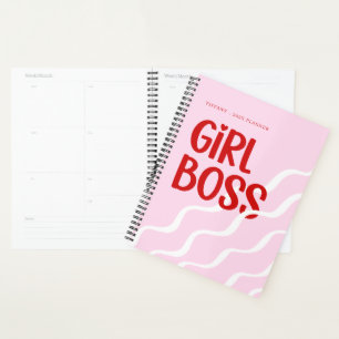 Cute Girl Boss Pink and Red Monogram Year Planner