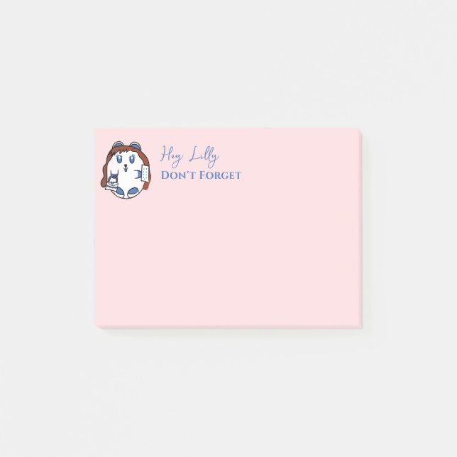 Cute Girl Cartoon Funny Saying Blush Pink Blue  Post-it Notes (Front)