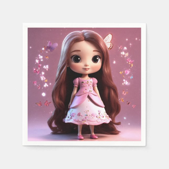 Cute Girl Cartoon Tissue Paper  Napkin (Front)
