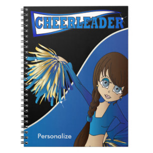 Cute Girl Cheerleader   DIY Name   Blue Notebook