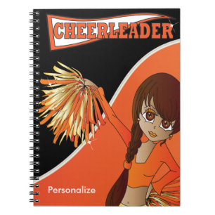 Cute Girl Cheerleader   DIY Name   Orange Notebook