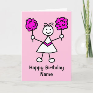 Cute Girl Cheerleader Pink Birthday Card