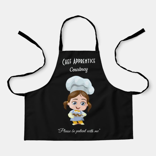 Cute Girl Chef Apprentice Black Apron (Front)
