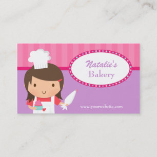 Cute Girl Chef Cupcake Bakery Cafe Pink Purple Business Card