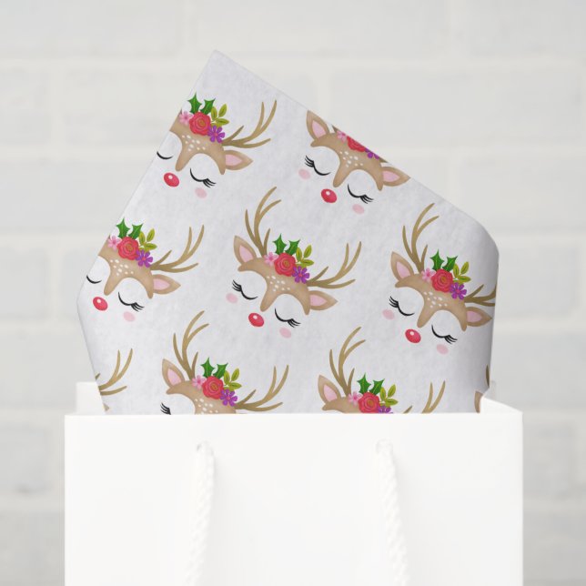 Cute Girl Christmas Reindeer Face Tissue Paper (Gift Bag)