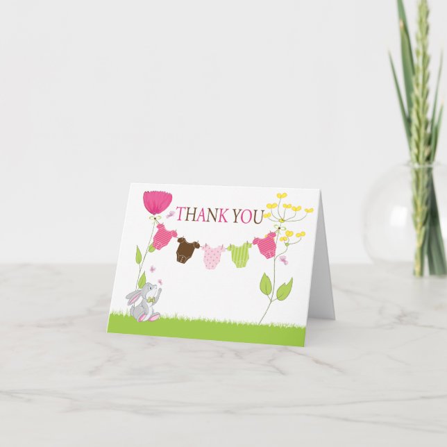 Cute Girl Clothing Clothesline Thank You Note Card (Front)