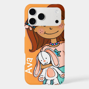 Cute girl cuddling rabbit graphic orange