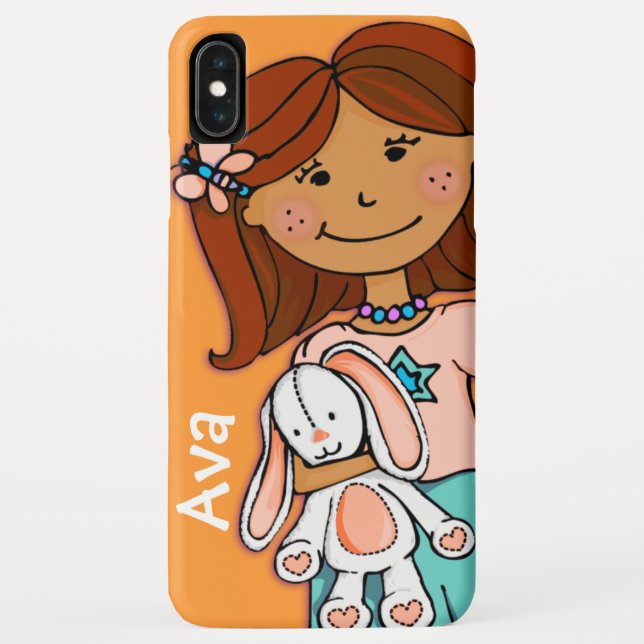 Cute girl cuddling rabbit graphic orange Case-Mate iPhone case (Back)