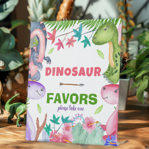 Cute Girl Dinosaur 1st Birthday Party Favours Pedestal Sign