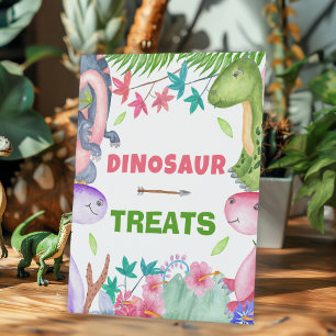 Cute Girl Dinosaur 1st Birthday Party Treats Pedestal Sign