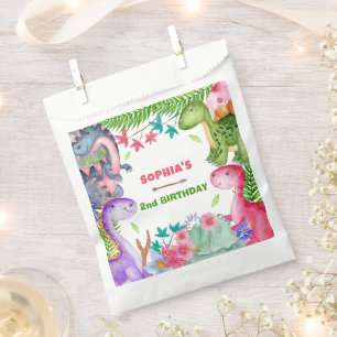 Cute Girl Dinosaur 2nd Birthday Party Favour Bag