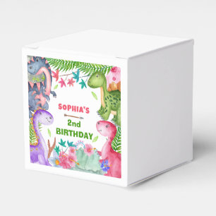 Cute Girl Dinosaur 2nd Birthday Party Favour Box