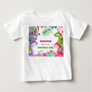 Cute Girl Dinosaur 4th Birthday Party Baby T-Shirt
