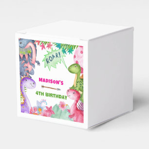 Cute Girl Dinosaur 4th Birthday Party Favour Box