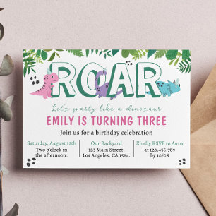 Cute Girl Dinosaur Birthday Invitation