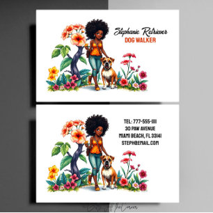 Cute Girl Dog Walker Pet Sitter Floral Business Card