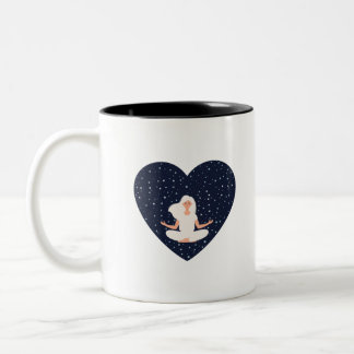 Cute Girl Doing Yoga and Meditation In Peace Two-Tone Coffee Mug