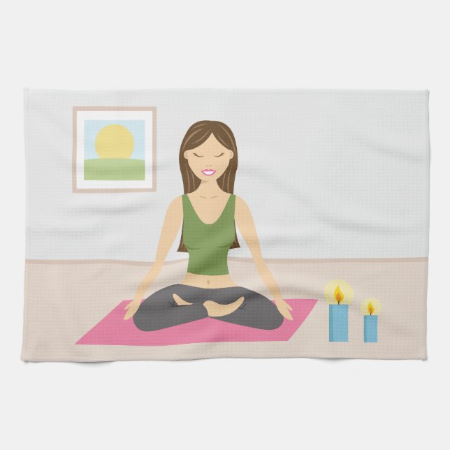 Cute Girl Doing Yoga In A Pretty Room Tea Towel (Horizontal)