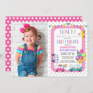 Cute Girl Drive Thru Birthday Party Parade Photo Invitation