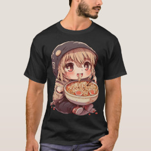 Cute Girl Eating Ramen Noodles Kawaii Anime Kids T T-Shirt