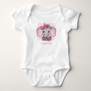Cute girl elephant baby shower gift personalised bodysuit