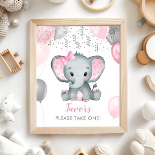 Cute Girl Elephant Balloons Baby Shower Favours Poster