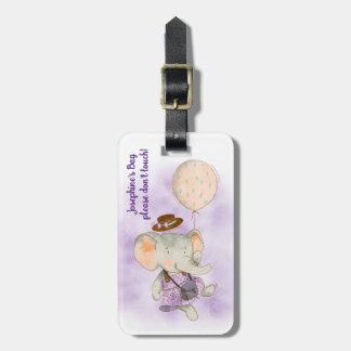 Cute girl elephant with balloon, personalise it luggage tag
