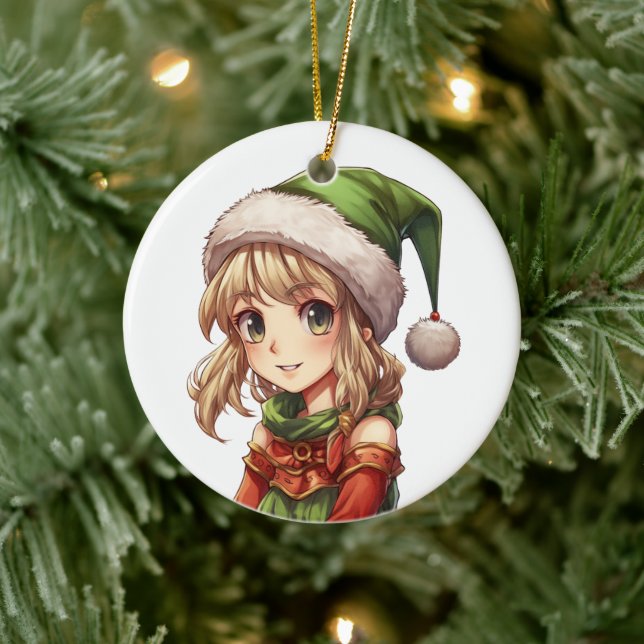 Cute Girl Elf Ceramic Ornament (Tree)