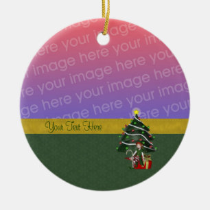 Cute Girl Elf Tree Christmas Photo Ceramic Ornament