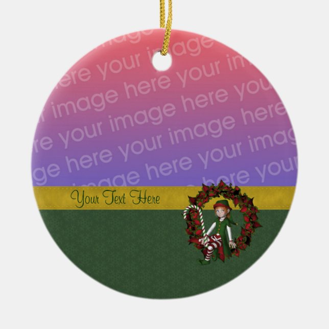 Cute Girl Elf Wreath Holiday Photo Ornament (Front)