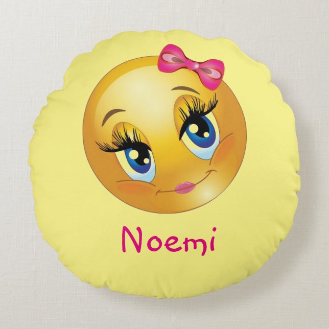 Cute Girl Emoji Round Throw Pillow (16") (Front)