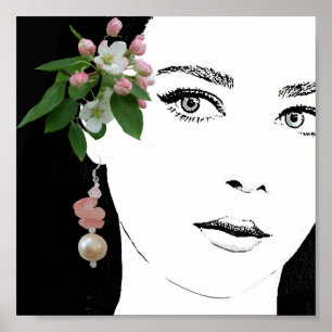 Cute girl face fashion illustration pretty fineart poster