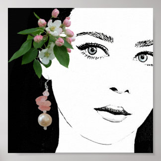 Cute girl face fashion illustration pretty fineart poster