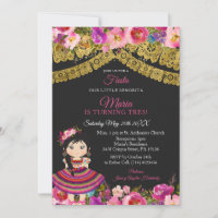Cute Girl Fiesta Black Mexican Charra XV Anos Invi