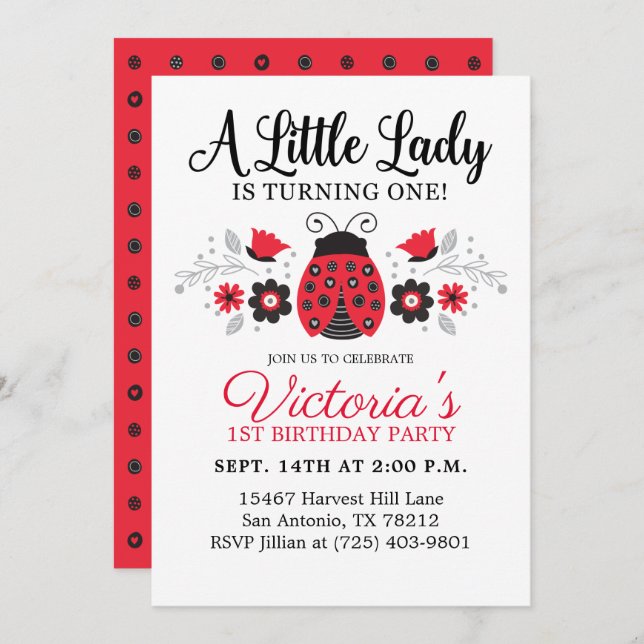 Cute Girl First Birthday Party Invitation (Front/Back)