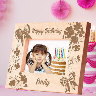 Cute Girl Floral Bow Birthday Gift Laser Photo  Etched Frames