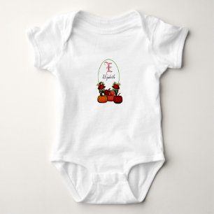 Cute Girl Floral Fall Pumpkin Monogram Baby Bodysuit