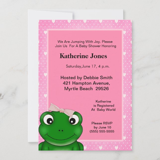 Cute  Girl Frog Baby Shower  Invitation (Front)