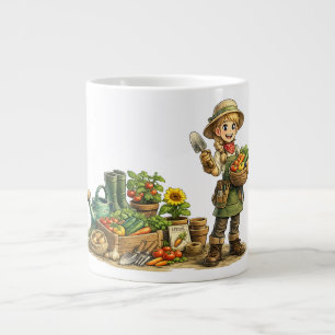 Cute Girl Gardener Harvesting Vegetables Art Large Coffee Mug