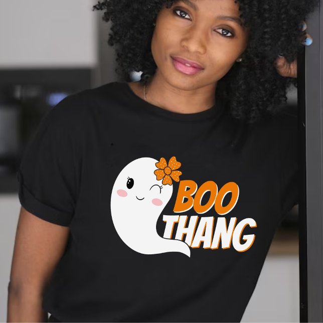 Cute Girl Ghost Boo Thang Black Halloween T-Shirt (cute ghost boo thang Halloween black shirt)