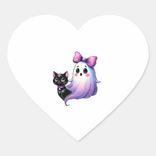Cute Girl Ghostie Black Cat Pink Bow Ghost Hallowe Heart Sticker