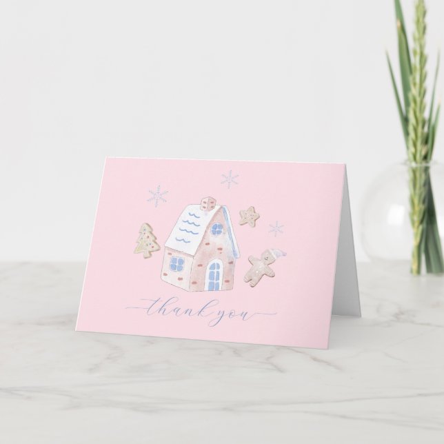 Cute Girl Gingerbread Village Baby Shower Thank You Card (Front)
