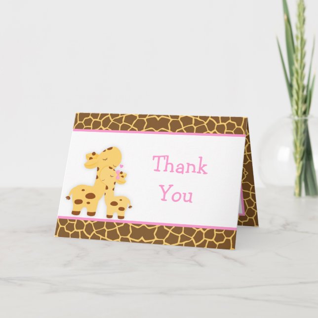Cute Girl Giraffe Baby Shower Thank You Card (Front)