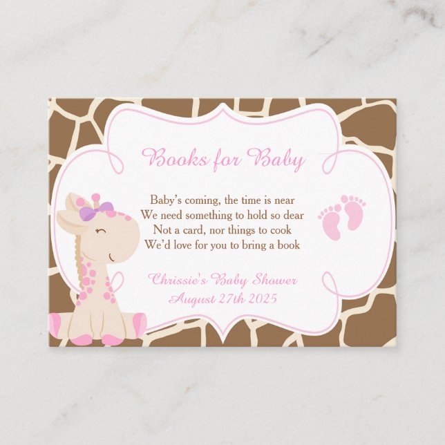 Cute Girl Giraffe Book Request for Baby Shower Enclosure Card (Front)