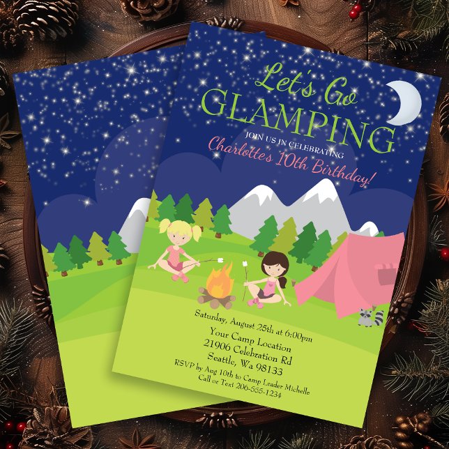 Cute Girl Glamping Birthday Party Invitation (Cute Girl Glamping Birthday Party Invitation)