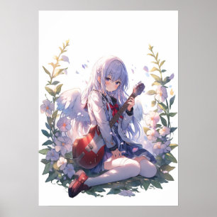 Cute Girl Guitar Anime Style Poster