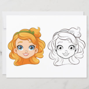 Cute girl head colouring page