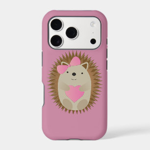 Cute Girl Hedgehog Hugging a Pink Heart