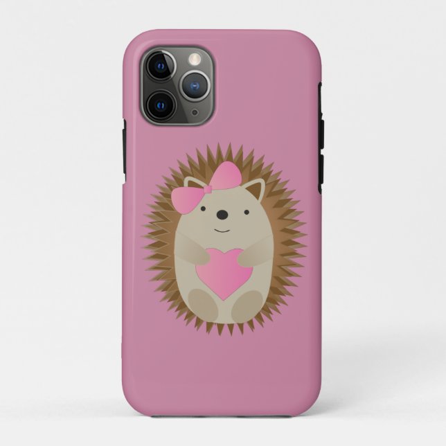 Cute Girl Hedgehog Hugging a Pink Heart Case-Mate iPhone Case (Back)