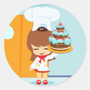 Cute Girl holding Chocolate Birthday Cake Classic Round Sticker